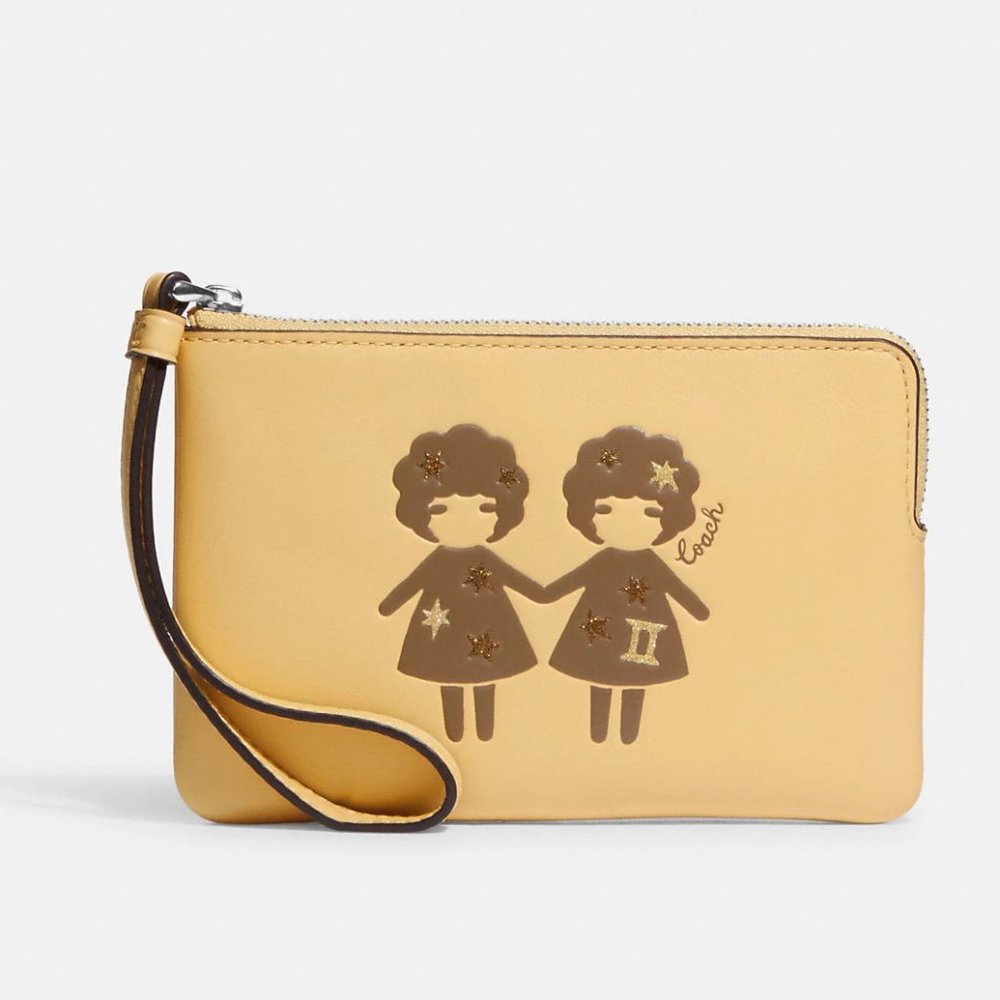 Coach Zodiac Gemini Corner Zip Wristlet
